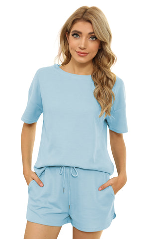 Waffle Knit Short Sleeve Top & Shorts Loungewear Set