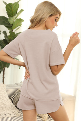 Waffle Knit Short Sleeve Top & Shorts Loungewear Set