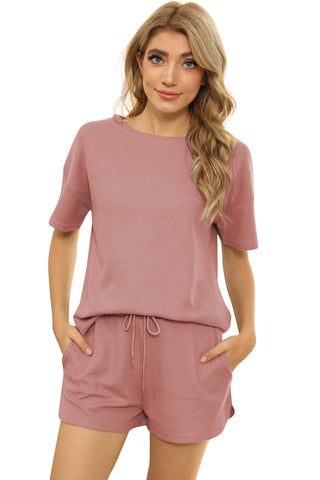 Waffle Knit Short Sleeve Top & Shorts Loungewear Set