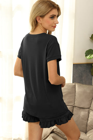 V neck Short Sleeve Top & Shorts Loungewear Set