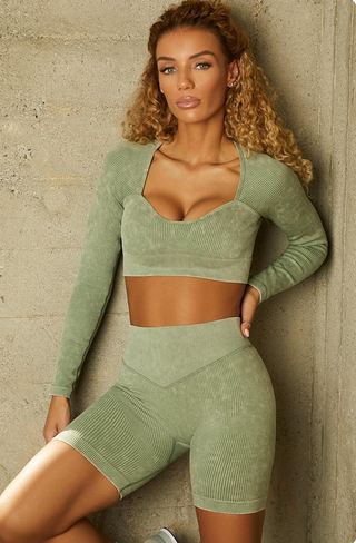 Workout Sets Sweetheart Neck Crop Top & Shorts
