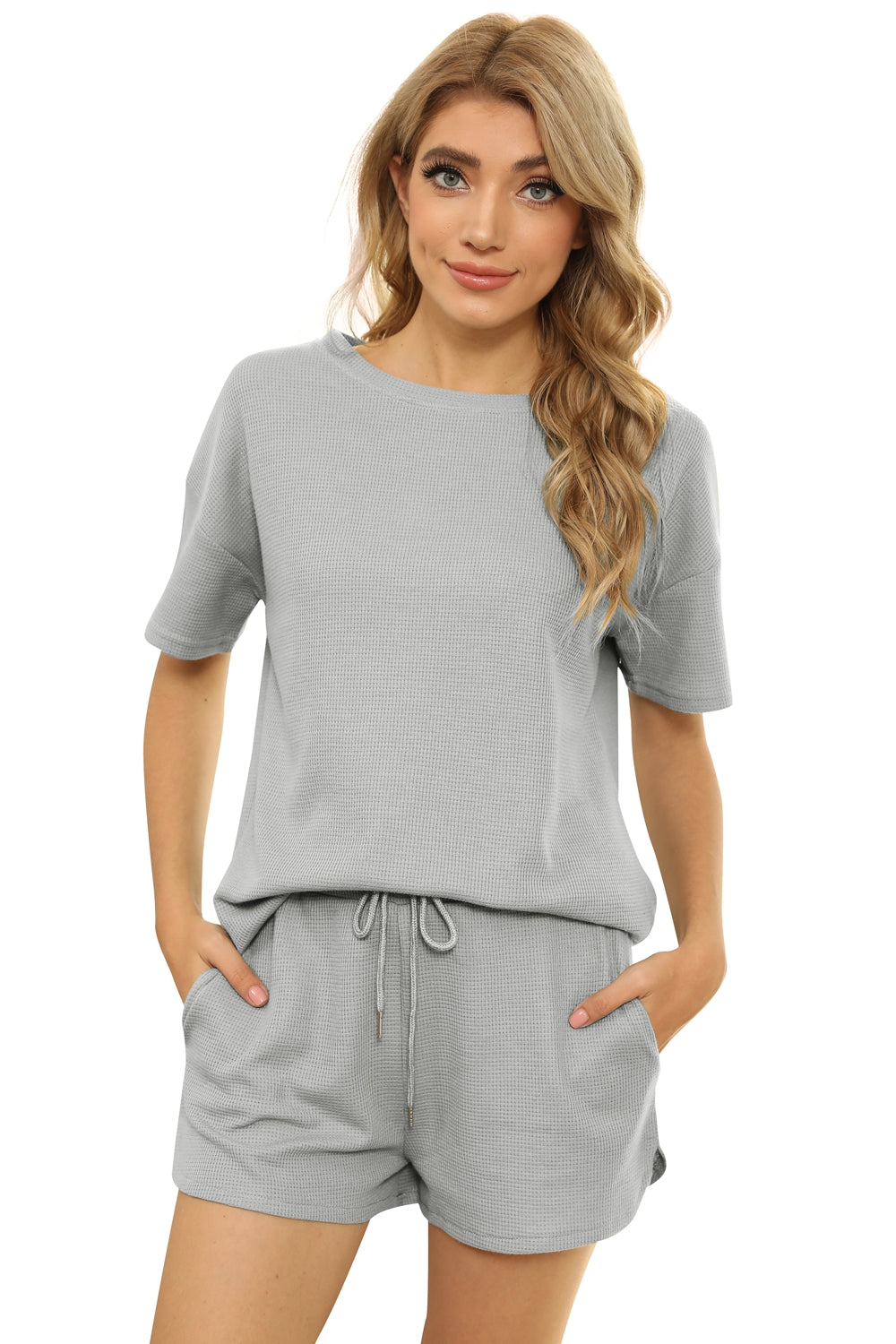 Waffle Knit Short Sleeve Top & Shorts Loungewear Set