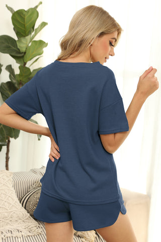 Waffle Knit Short Sleeve Top & Shorts Loungewear Set