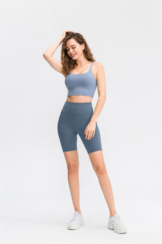 High Waisted Side Pocket Biker Shorts-Feel