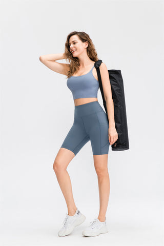 High Waisted Side Pocket Biker Shorts-Feel