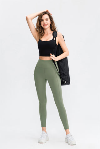 High Waisted Double Pocket Plain Leggings