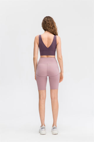 High Waisted Side Pocket Biker Shorts-Feel