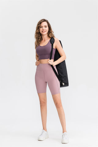 High Waisted Side Pocket Biker Shorts-Feel