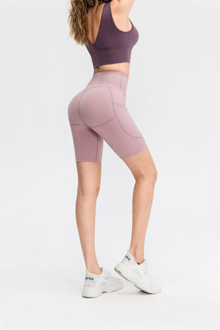 High Waisted Side Pocket Biker Shorts-Feel
