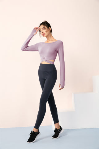 Round Neck Long Sleeve Cropped Sports Top