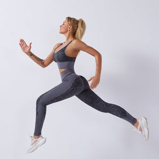 Seamless Gym Yoga Set Sports Bra & Leggings Snake Print for Women