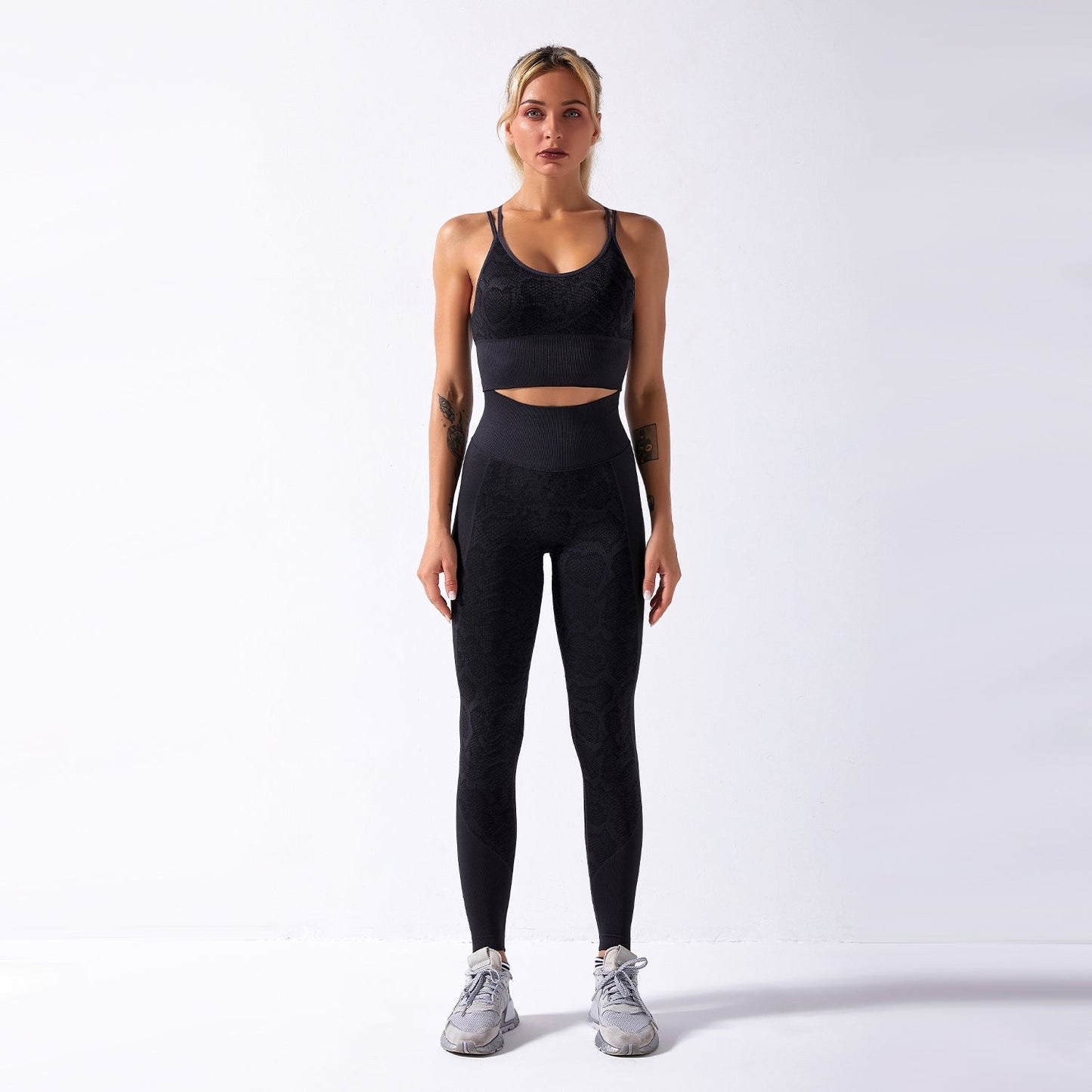 Seamless Gym Yoga Set Sports Bra & Leggings Snake Print for Women