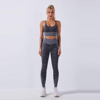 Seamless Gym Yoga Set Sports Bra & Leggings Snake Print for Women