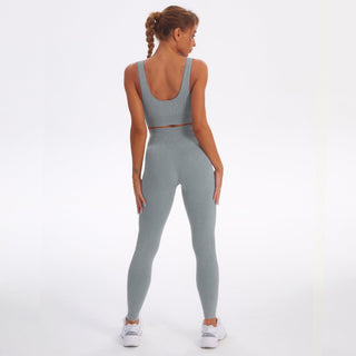 Seamless Gym Yoga Set Striped Sports Bra & Leggings for Women