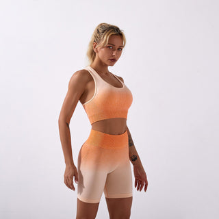 Seamless Gym Yoga Set Tie Dye Sports Bra & Shorts for Women