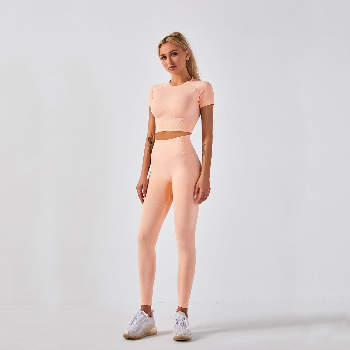 Seamless Gym Yoga Set Short Sleeve Top & Leggings for Women