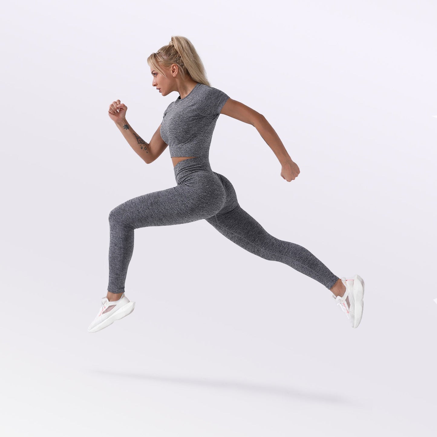 Seamless Gym Yoga Set Short Sleeve Top & Leggings for Women