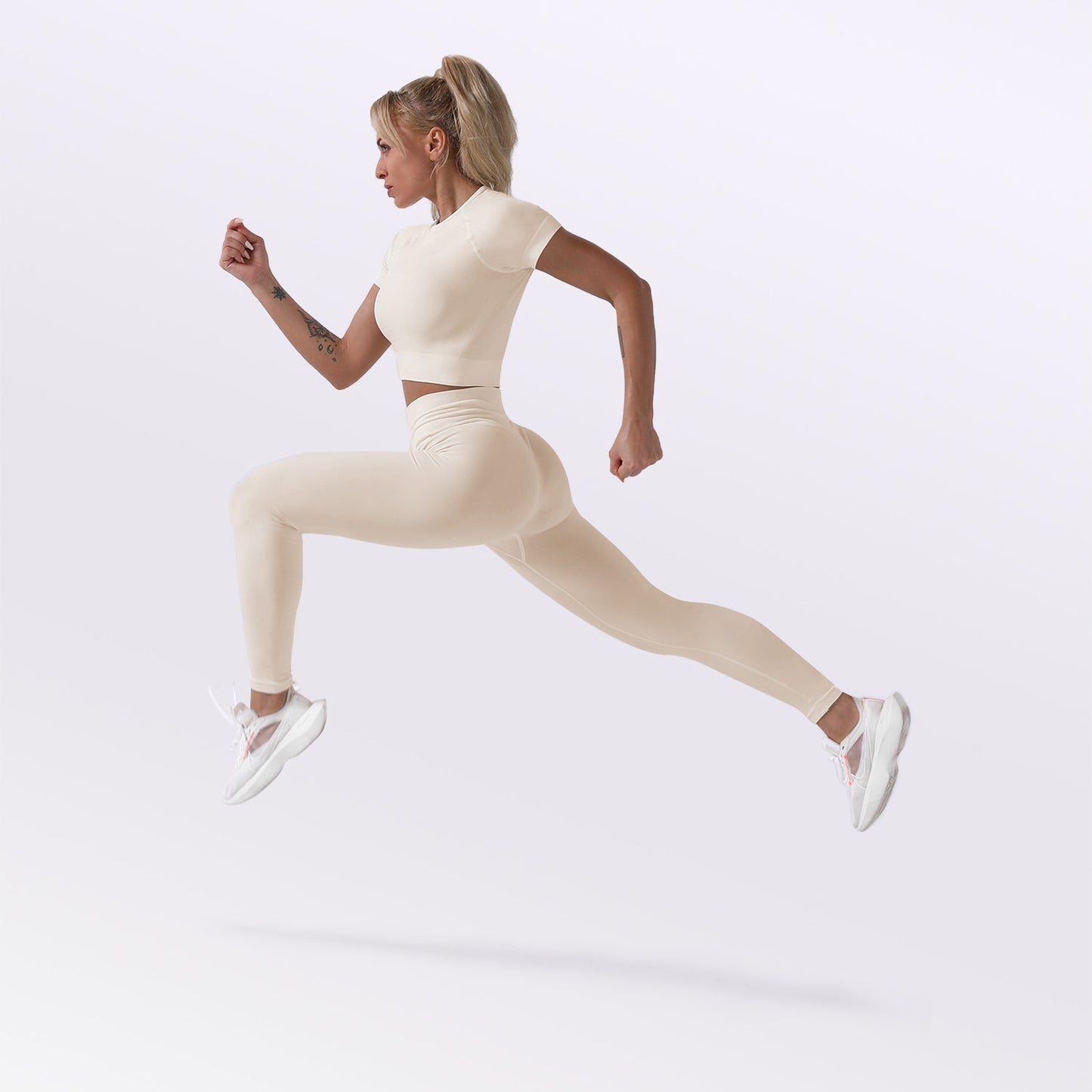 Seamless Gym Yoga Set Short Sleeve Top & Leggings for Women