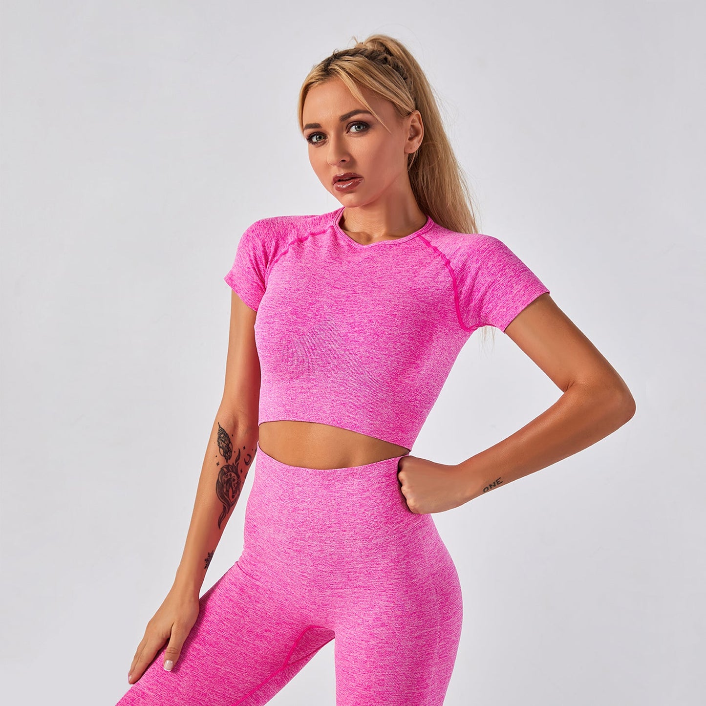 Seamless Gym Yoga Set Short Sleeve Top & Leggings for Women