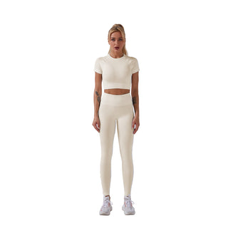 Seamless Gym Yoga Set Short Sleeve Top & Leggings for Women