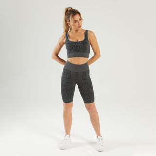 Seamless Gym Yoga Set Sports Bra & Shorts Snake Print