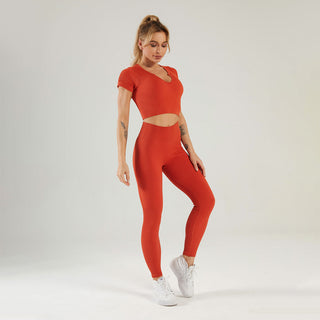 Seamless Gym Yoga Set Short Sleeve Top & Leggings for Women