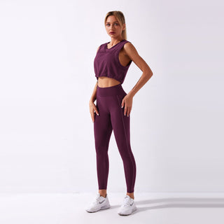 Seamless Gym Yoga Set Drawstring Tank Top & Leggings for Women