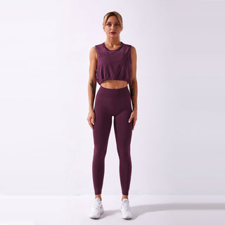 Seamless Gym Yoga Set Drawstring Tank Top & Leggings for Women