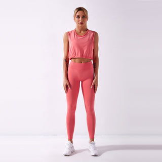 Seamless Gym Yoga Set Drawstring Tank Top & Leggings for Women