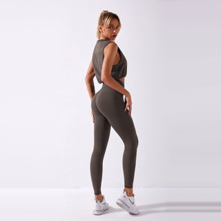 Seamless Gym Yoga Set Drawstring Tank Top & Leggings for Women