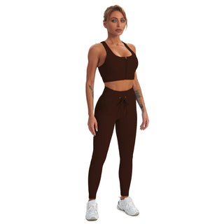 Seamless Gym Yoga Set Zip Up Sports Tank Top & Leggings for Women