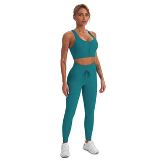 Seamless Gym Yoga Set Zip Up Sports Tank Top & Leggings for Women