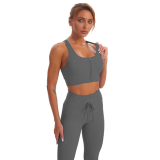 Seamless Gym Yoga Set Zip Up Sports Tank Top & Leggings for Women