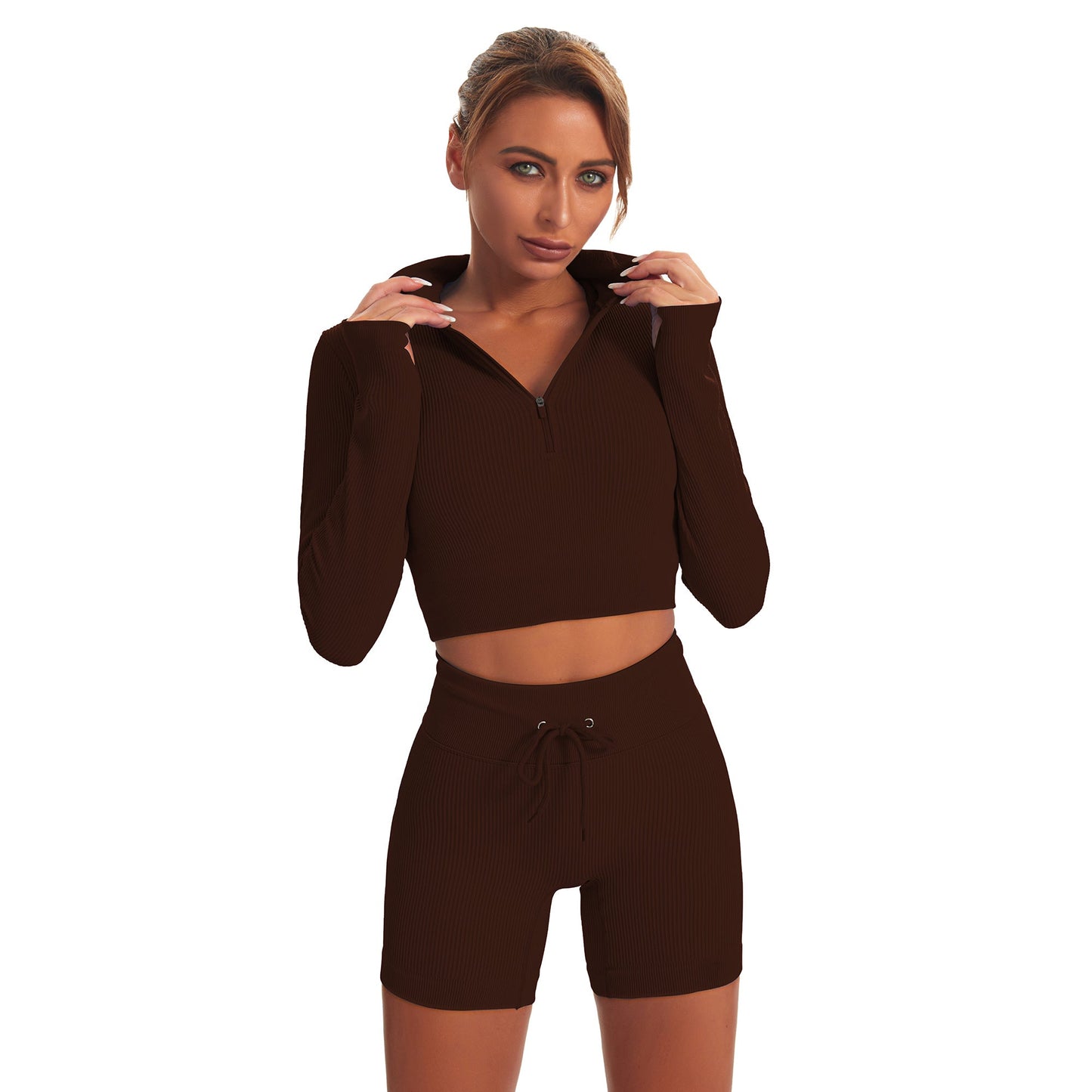 Seamless Gym Yoga Set Long Sleeve & Shorts for Women