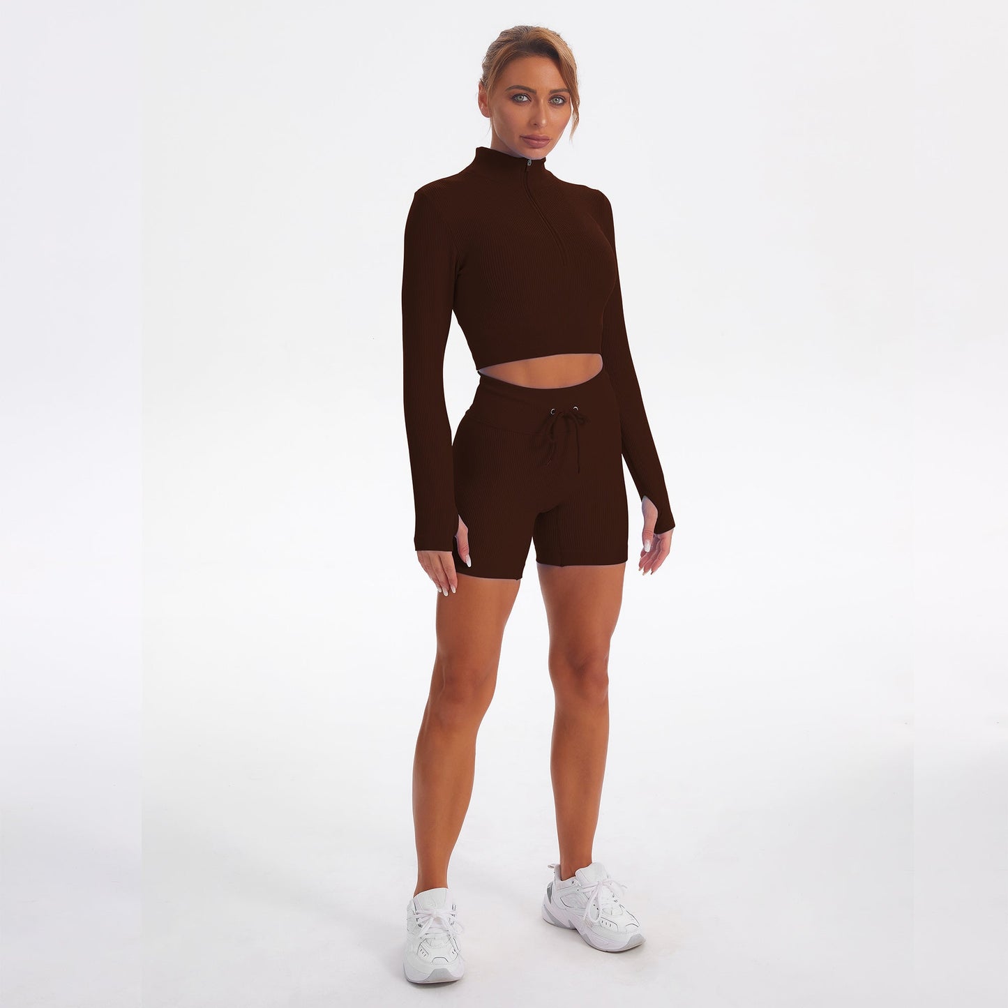 Seamless Gym Yoga Set Long Sleeve & Shorts for Women