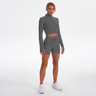 Seamless Gym Yoga Set Long Sleeve & Shorts for Women
