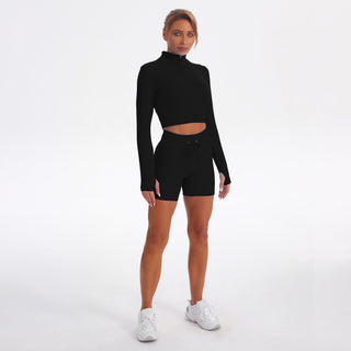 Seamless Gym Yoga Set Long Sleeve & Shorts for Women