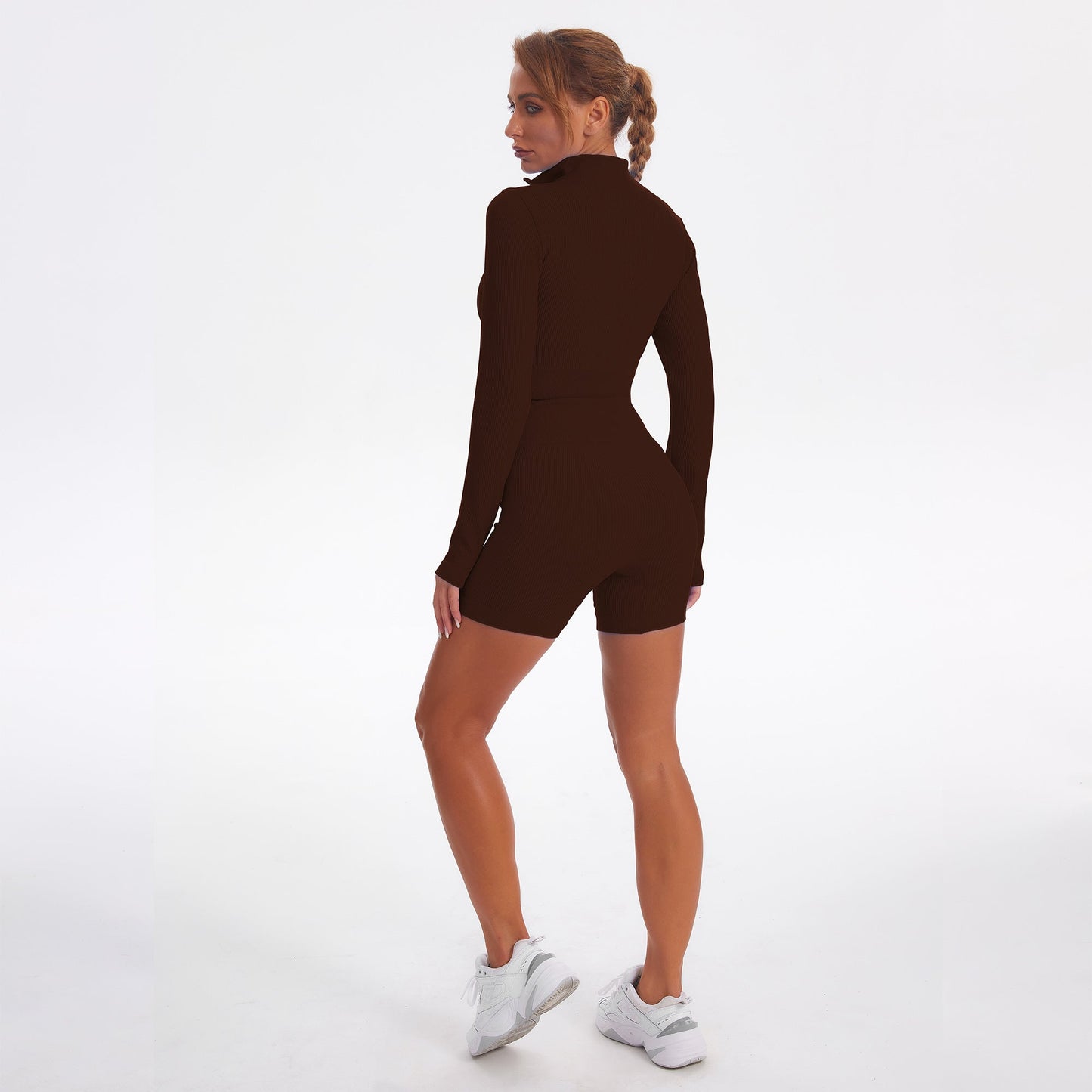 Seamless Gym Yoga Set Long Sleeve & Shorts for Women