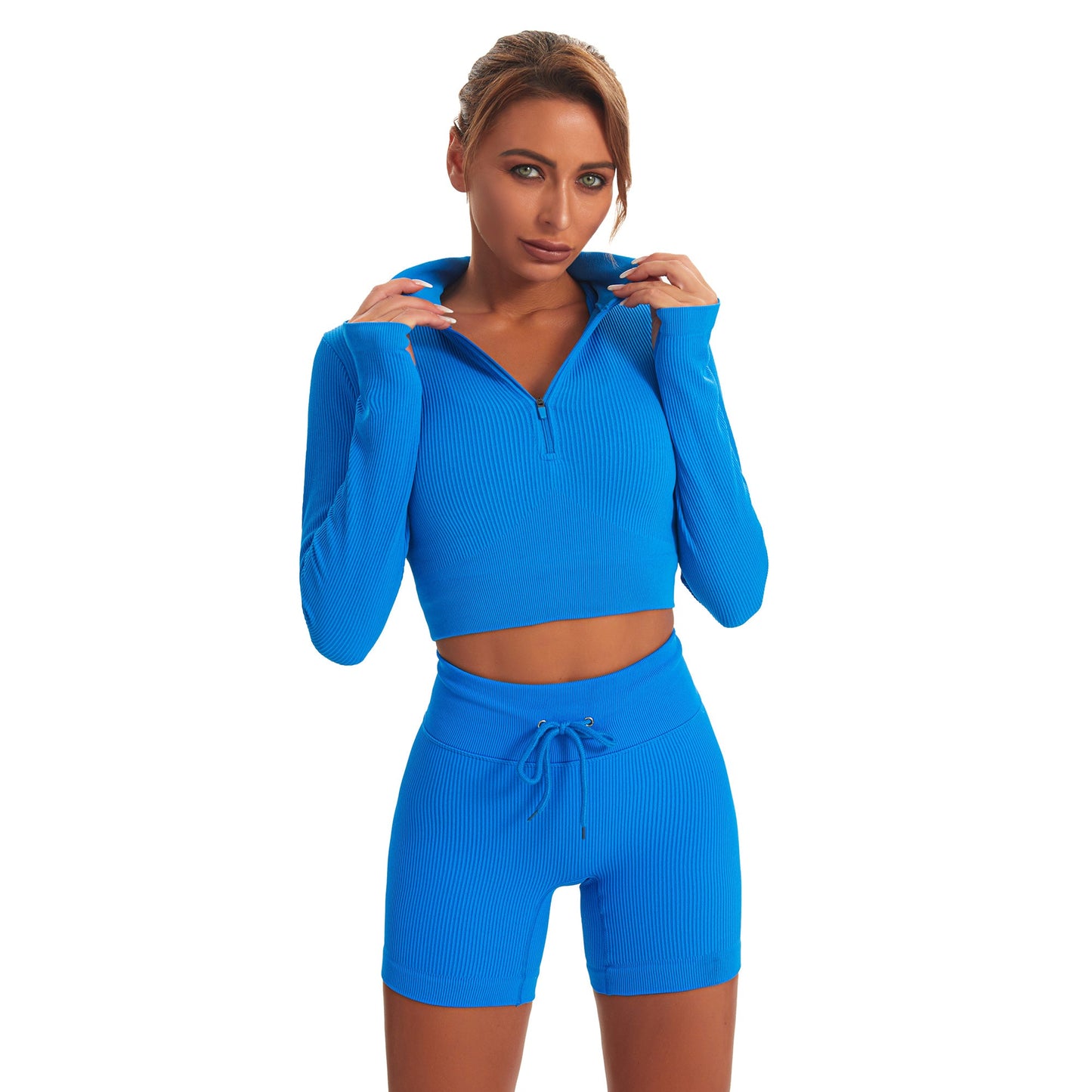 Seamless Gym Yoga Set Long Sleeve & Shorts for Women