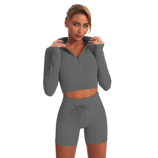 Seamless Gym Yoga Set Long Sleeve & Shorts for Women