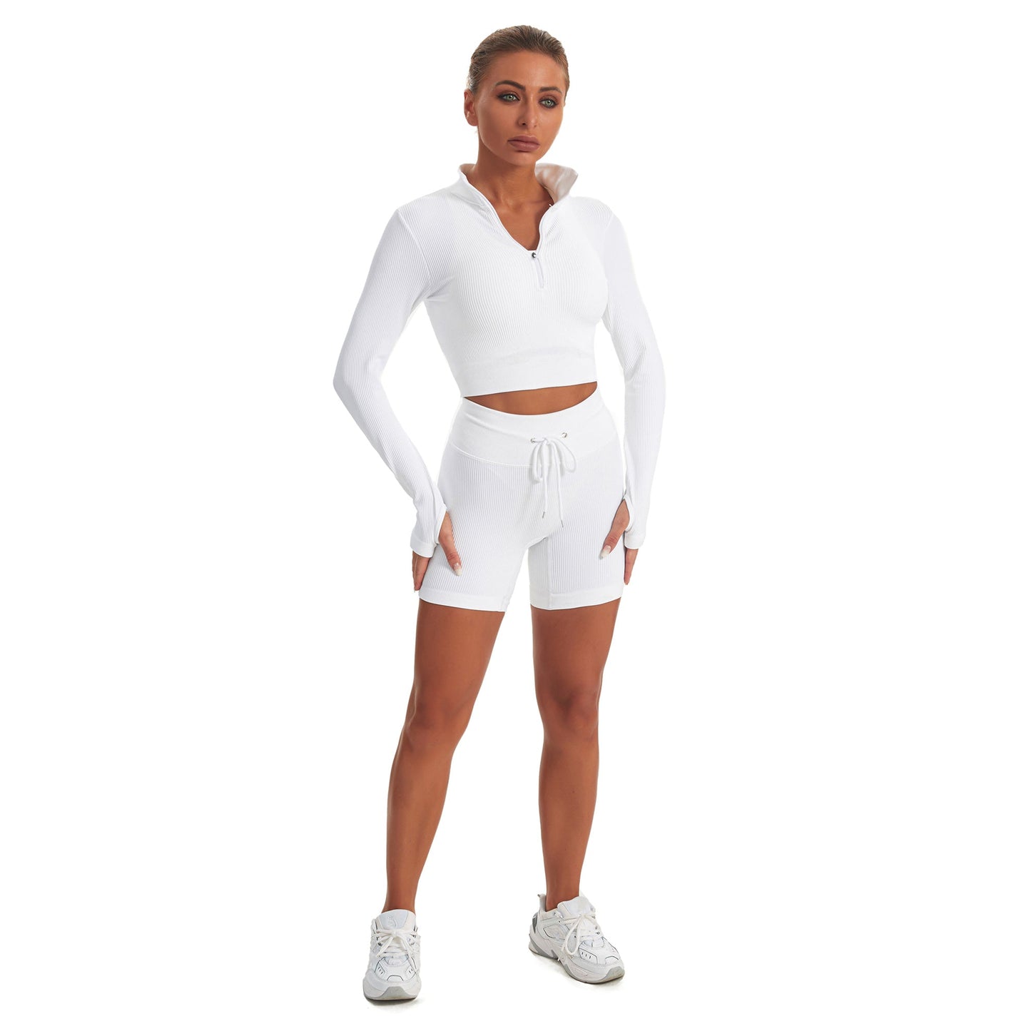 Seamless Gym Yoga Set Long Sleeve & Shorts for Women