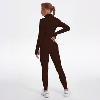 Seamless Gym Yoga Set Zip Up Long Sleeve & Leggings for Women