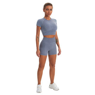 Seamless Gym Yoga Set Short Sleeve Top & Shorts